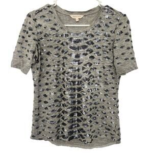 Rebecca Taylor Linen Gray Sequin Embroidered Top XS Retro Beach